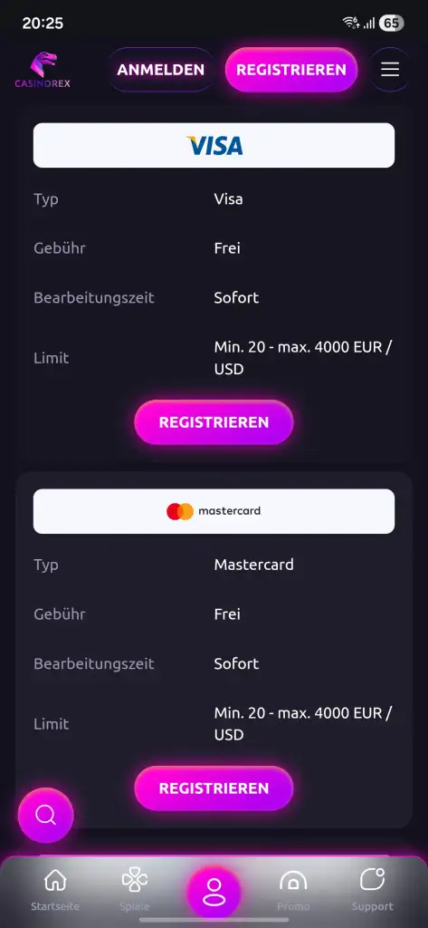 Arten von Boni bei CasinoRex