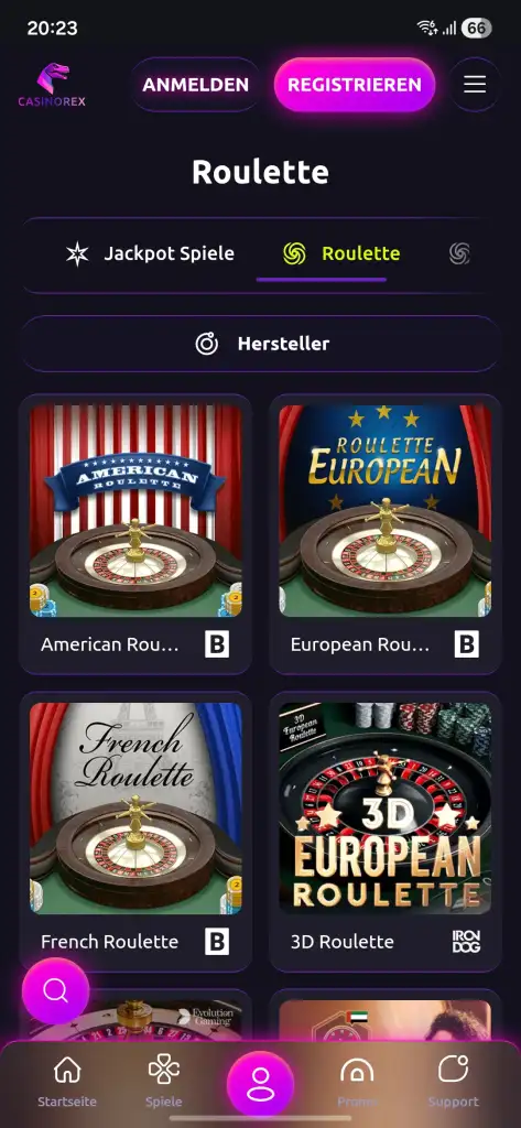 Casinorex app auf iOS