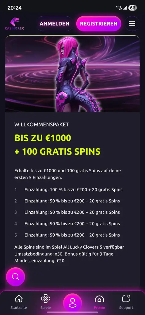 CasinoRex Bonuslimits